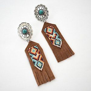 Lone Eagle Peaked Turquoise Faux Leather Dangle Post Earrings